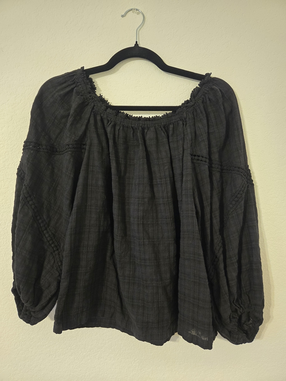 Max Studio Black Off-Shoulder Peasant Top